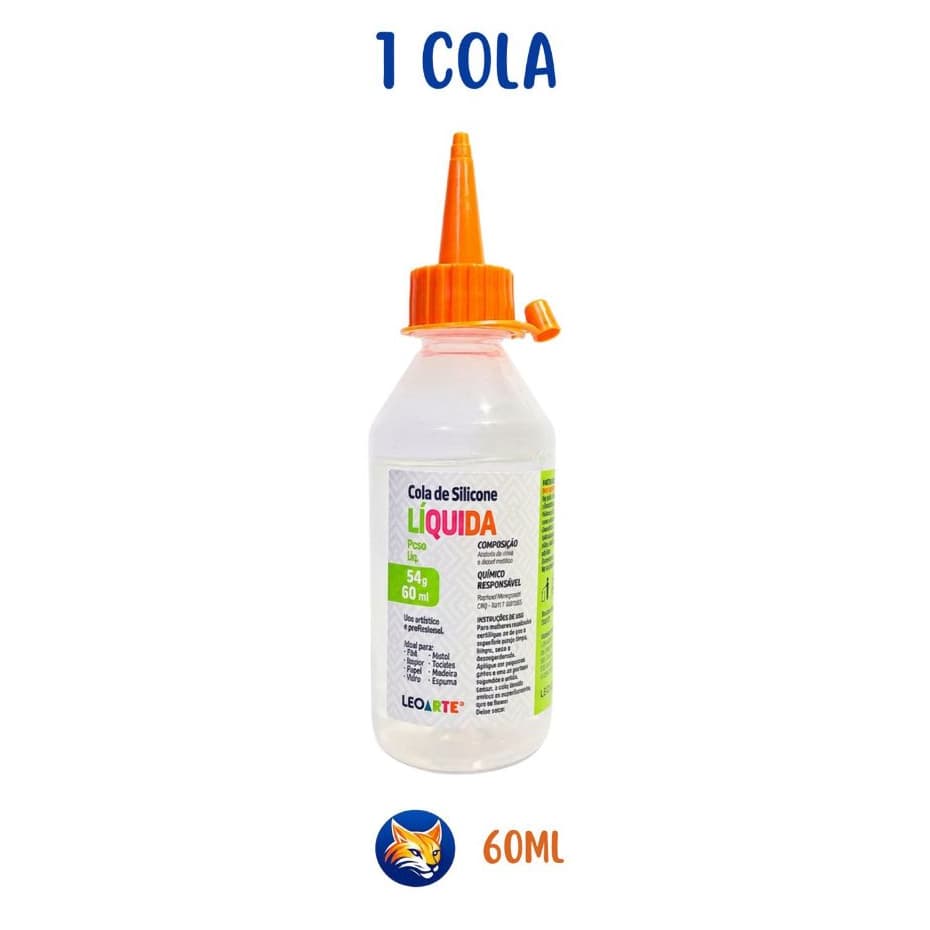 Cola de Silicone Líquida 60ml Leoarte, uso Artístico, Profissional,Escolar, Papel, EVA e Madeira Leo&Leo