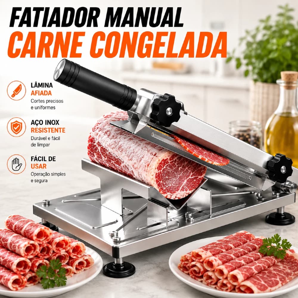 Fatiador Cortador Manual Aço Inox De Cortar Fatiar Carne Congelada Frios Legumes Lâmina Afiada