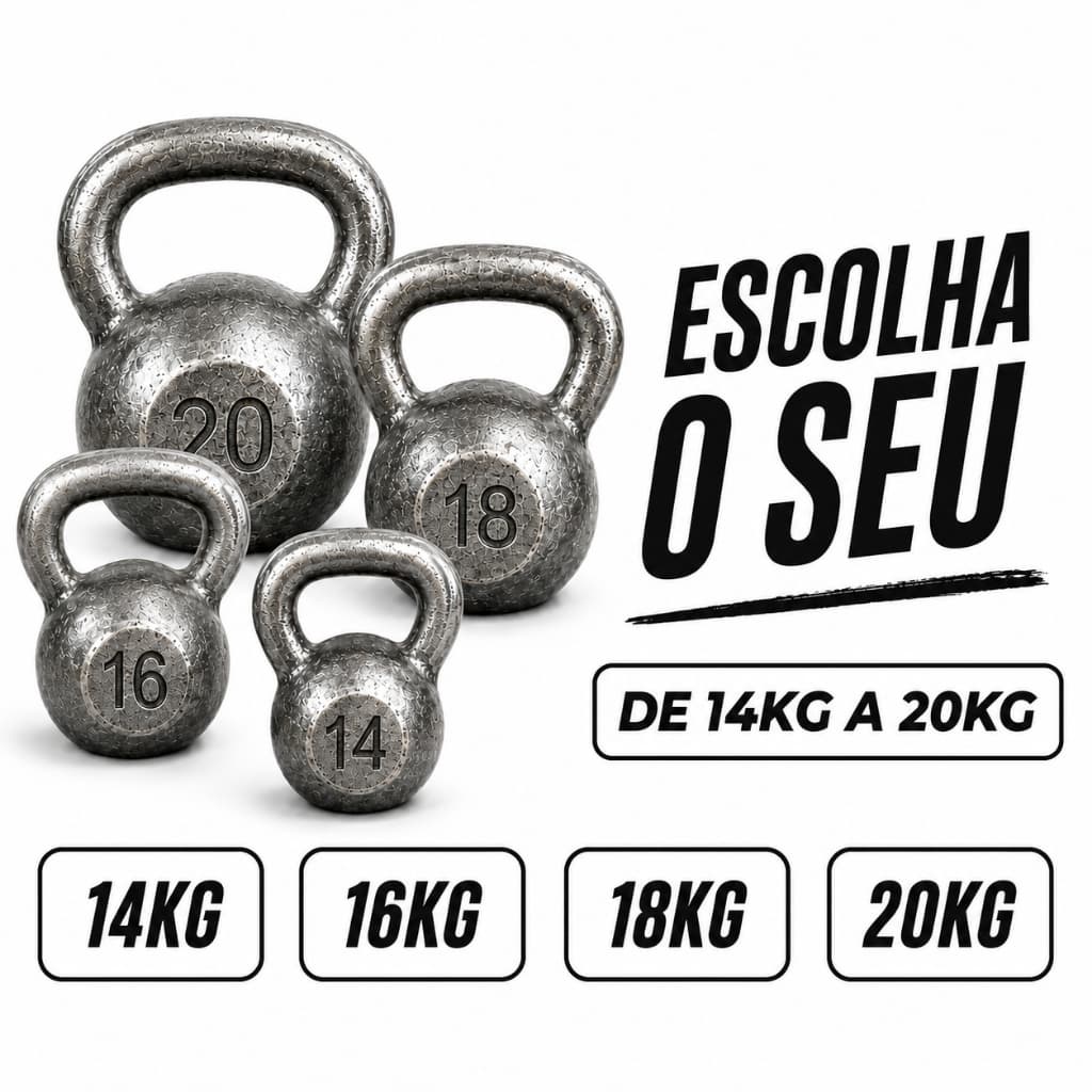 Kettlebell Cru 14kg a 20kg Polido Sem Pintura Peso Academia Gym Crossfit Musculação Fisioterapia Funcional Calistenia