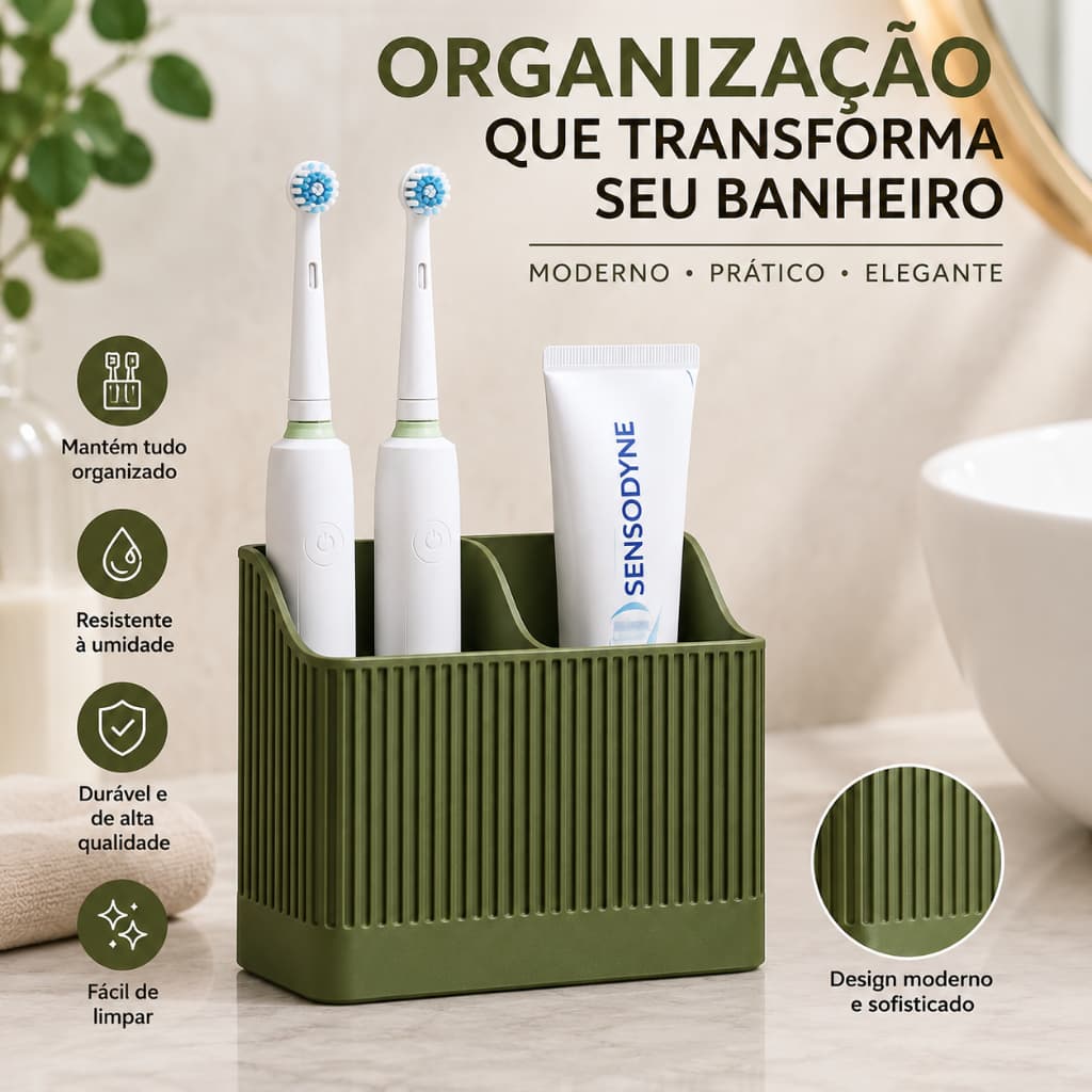 Porta Escova de Dentes Organizador de Banheiro com Divisórias Multiuso Moderno