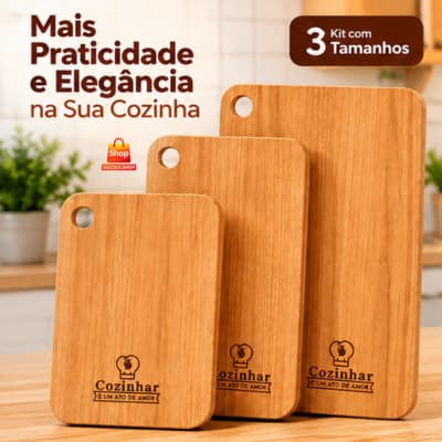 Conjunto 3 Tábuas de Corte em Madeira Stolf | Tábua para Carne e Churrasco 34x24cm