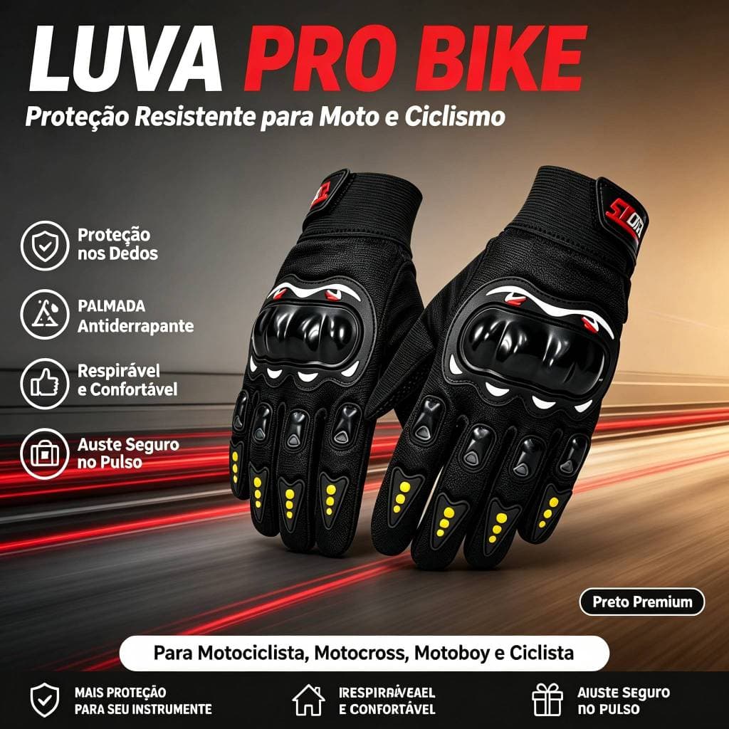 Luva Pro Bike Motociclista Esportiva Proteção Para Motocross Motoboy Motoqueiro Ciclismo
