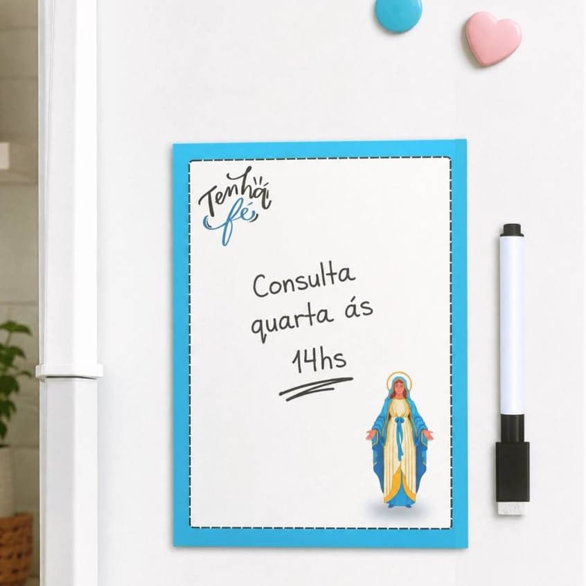 Imã de Geladeira Lousa de Anotação Magnética Imagem Nossa Senhora Aparecida+ Caneta Quadro Branco escreve e Apaga Brinde