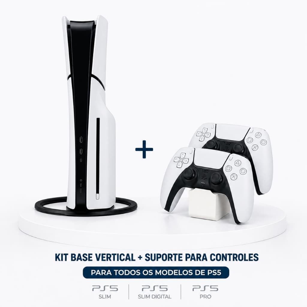 Suporte Base Vertical Para Playstation 5 Ps5 Slim Pro Digital Todos os Modelos Para Mesa Bancada + Suporte Controle
