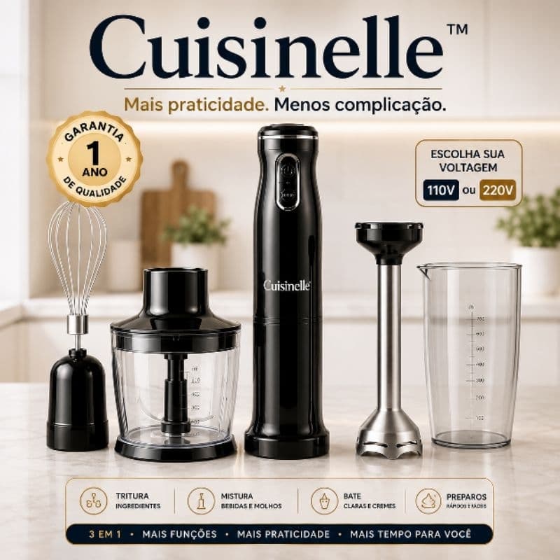 Mixer 3 em 1 Multifuncional Cuisinelle™: Tritura, Bate e Mistura com Praticidade | 127V ou 220V