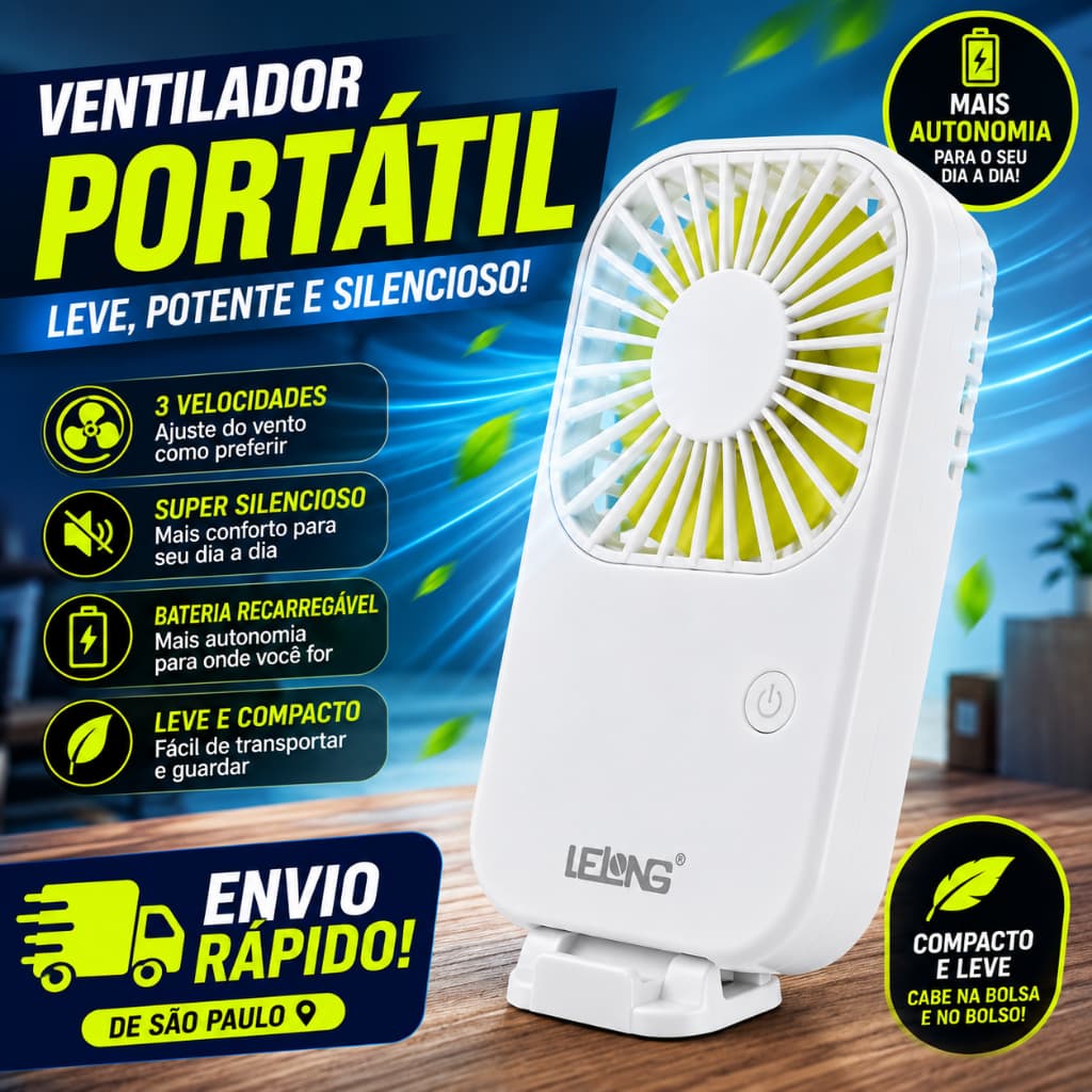 Mini Ventilador Portátil Usb Recarregável Mesa E Mão Lelong Silencioso