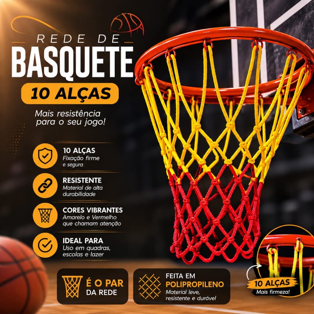 Par de rede para basquete fio4mm duplo 10 alças em seda pp