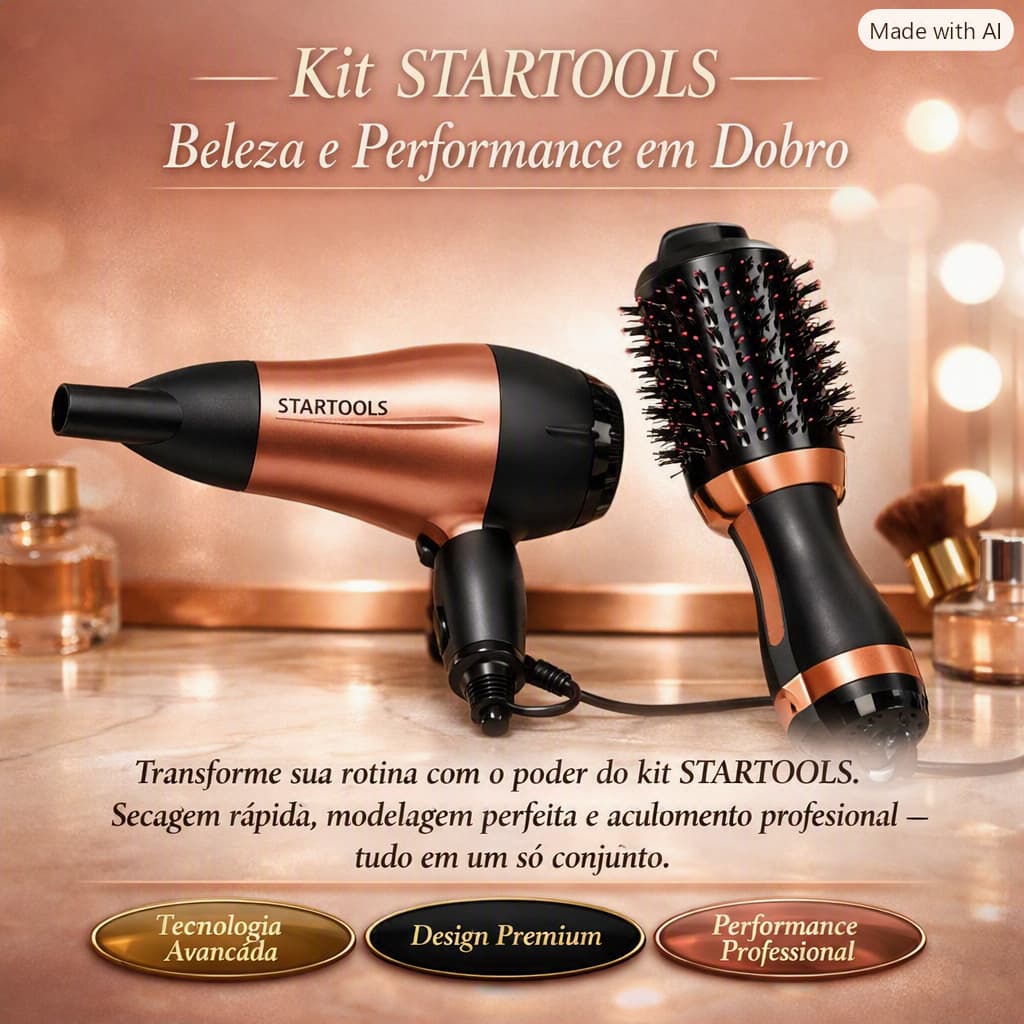 Kit Escova Secadora + Secador Profissional Bivolt 1300W/1200W – Modelagem Rápida, Potente e Anti-Frizz