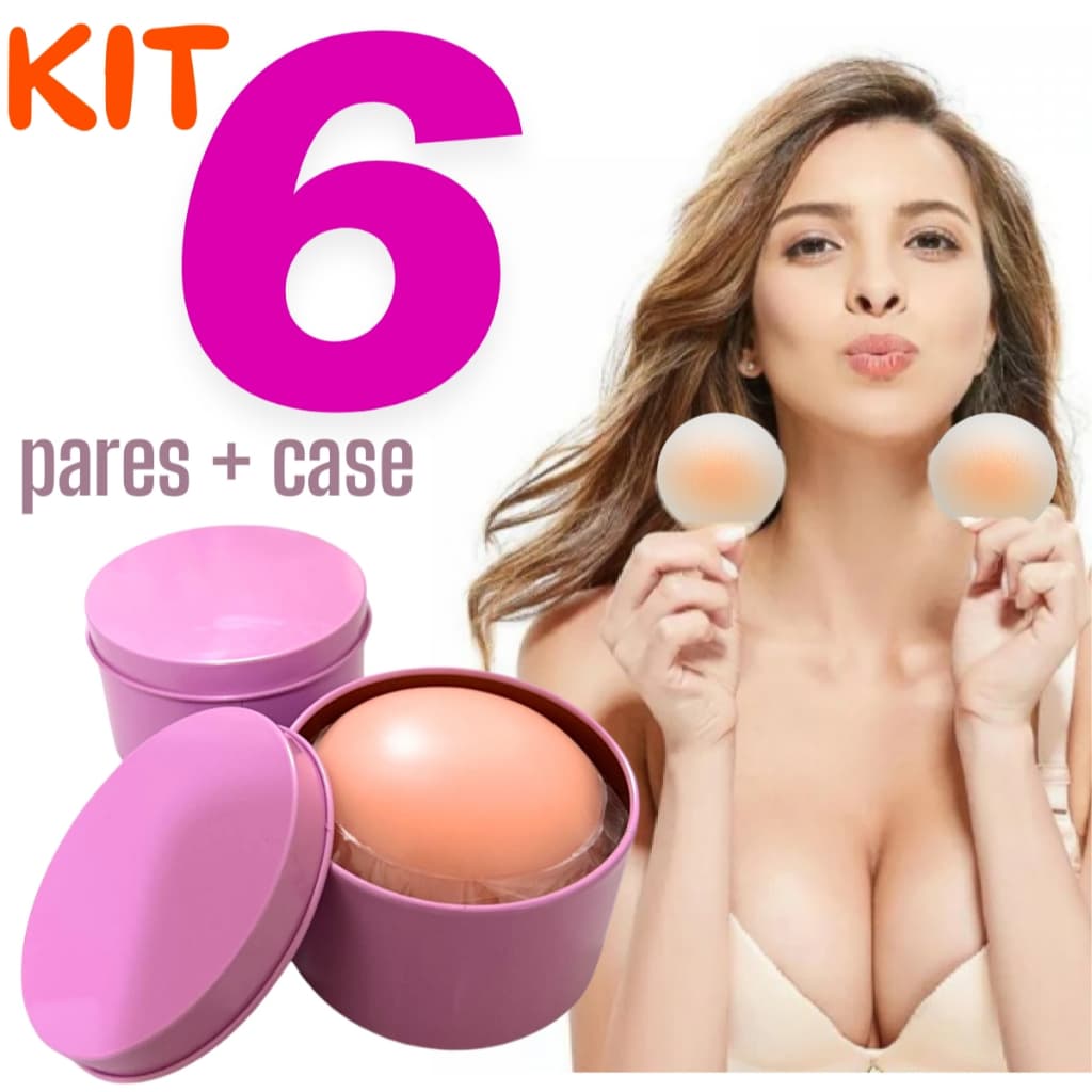 Kit até 6 Pares Tapa Seios em Silicone Adesivo Lavável Protetor de Mamilos + Porta Case Latinha