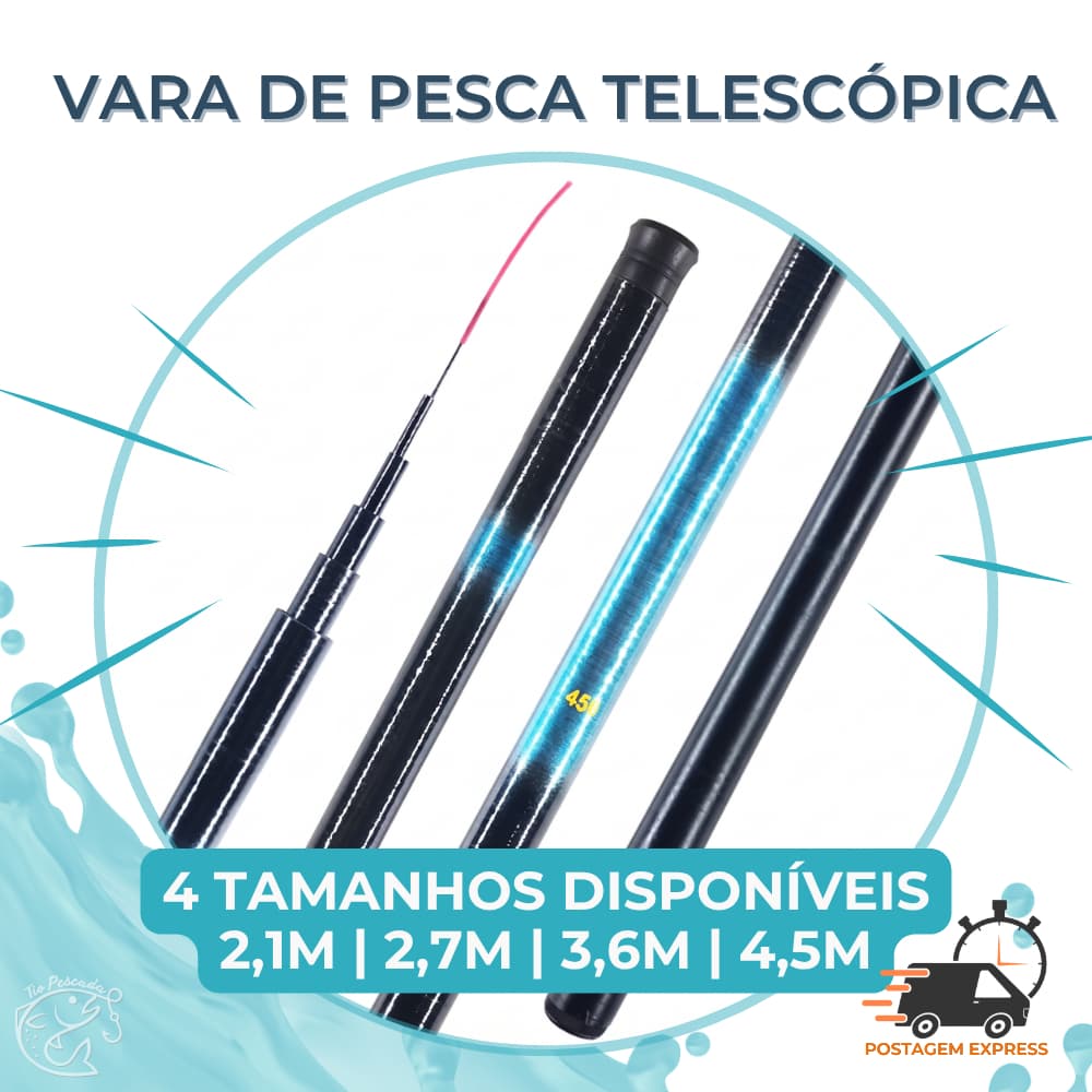 Vara Telescópica de Pesca de Mão Leve Fibra de Vidro 2,1m 2,7m 3,6m 4,5m