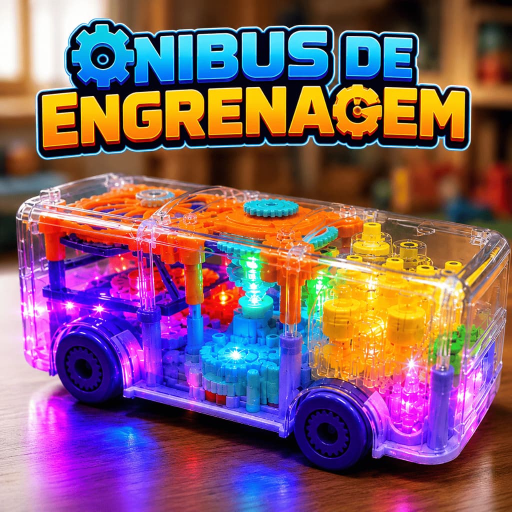 Brinquedo Ônibus Infantil de engrenagens com Luzes LED, Música e Movimento Automático Brinquedo Educativo