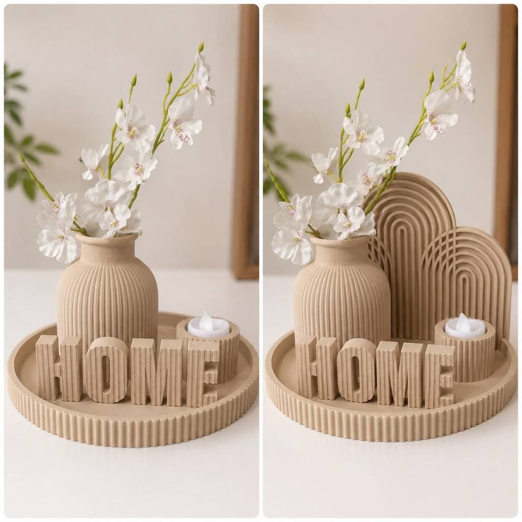 Kit Decorativo Sala Moderna Vaso Bandeja Porta-Vela HOME Minimalista