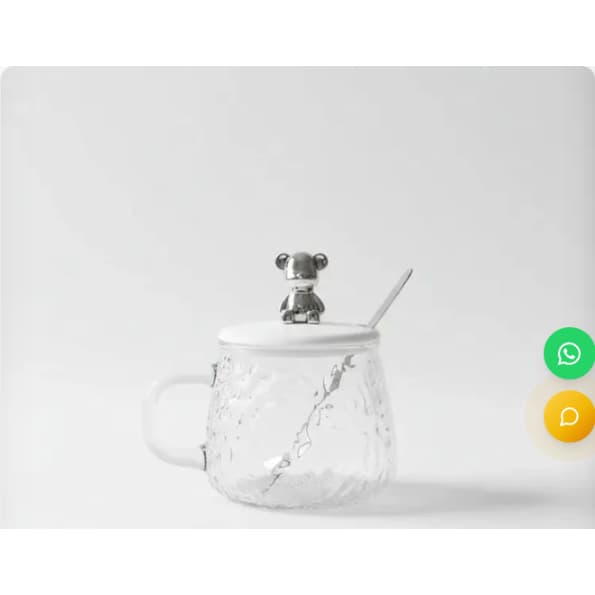 Caneca De Vidro Ursinho Bear com Tampa e Colher Transparente 400ml