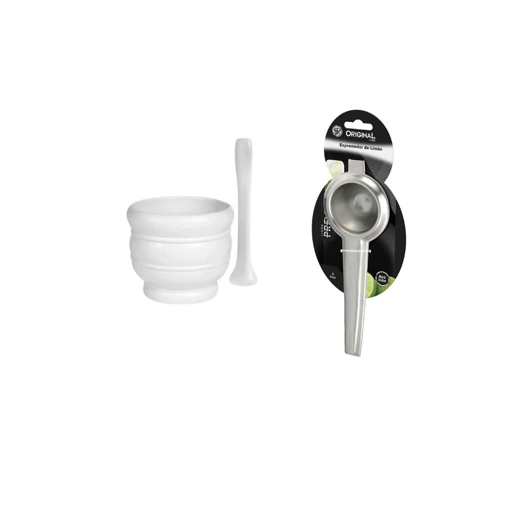 Kit 2 peças Espremedor de Limão Premium Original Line e Copo Caipira com Pilão