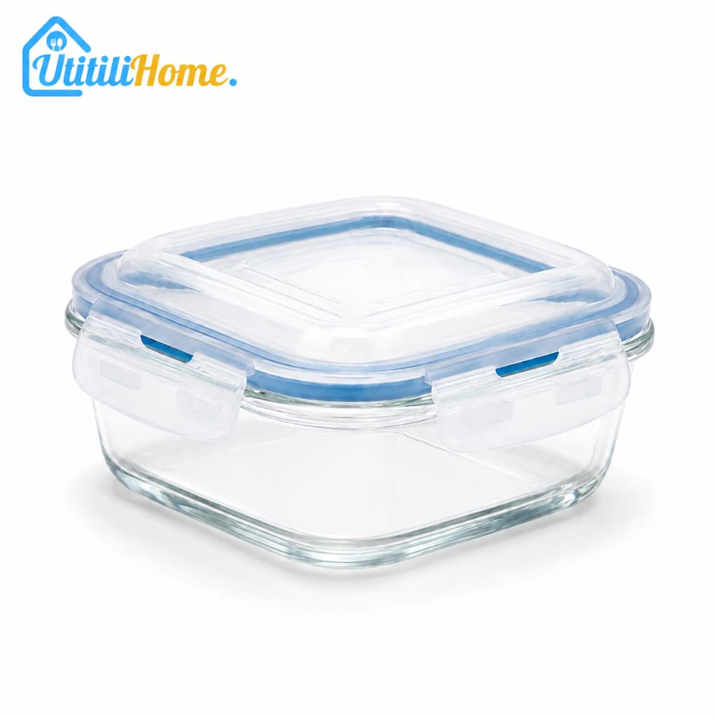 Pote Hermético Vidro 320ml Quadrado 4 Travas Vedação Silicone Marmita