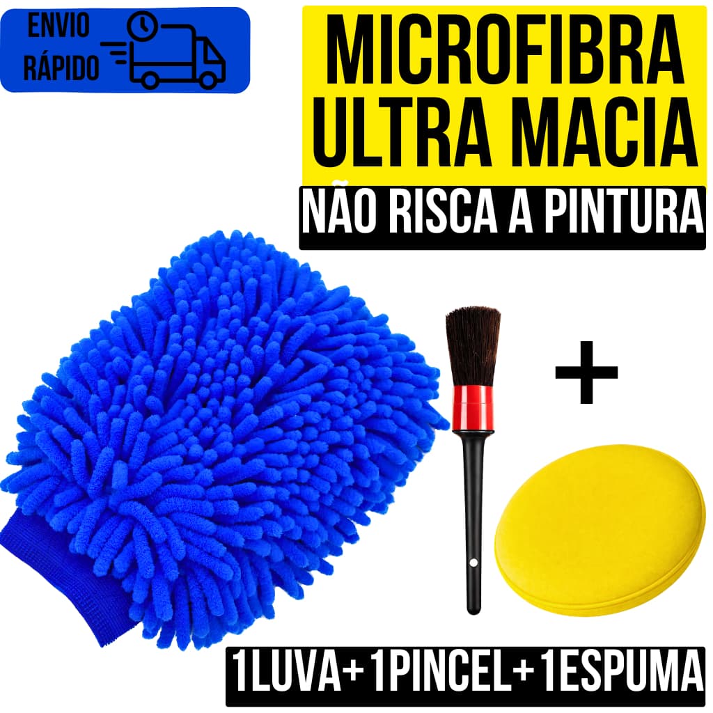 Kit Completo Luva Microfibra Para limpeza Profunda Protege a Pintura Para Lavar Carro e Moto Acompanha Pincéis e Espuma