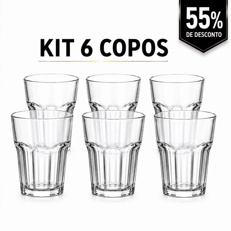 Kit 6 Copos de Vidro Cocktail 330ml – Jogo de Copos para Bebidas