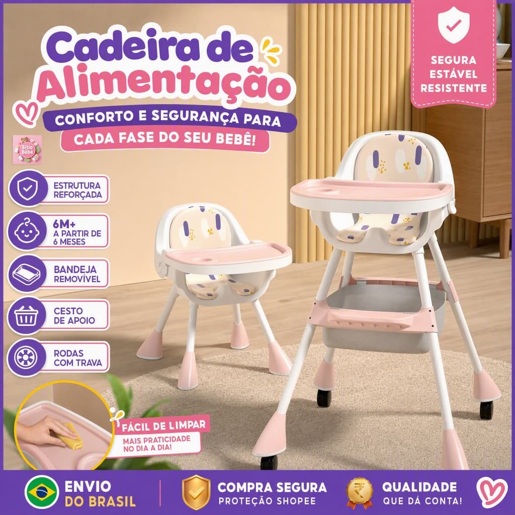 Cadeira De Alimentação Bebê Portátil 3 em 1 Jantar Cadeira De Bebé Dobrável Multifunções Assento