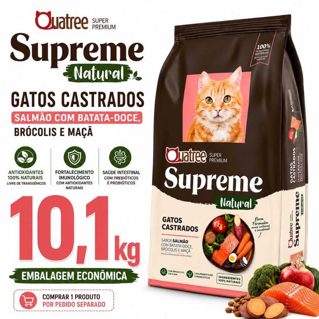 Ração Quatree Supreme Natural Gatos Castrados Salmão 10,1kg