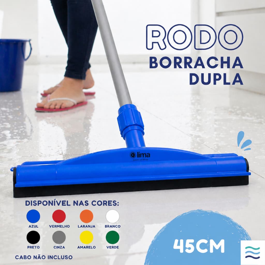Rodo 45cm Profissional Dry Borracha EPDM Várias Cores Limpeza Pesada Anti Respingo Rosca Euro Sem Cabo