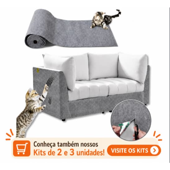 Arranhador Adesivo para Gatos Carpete Protetor Sofá Móveis Parede 60x30cm Cinza