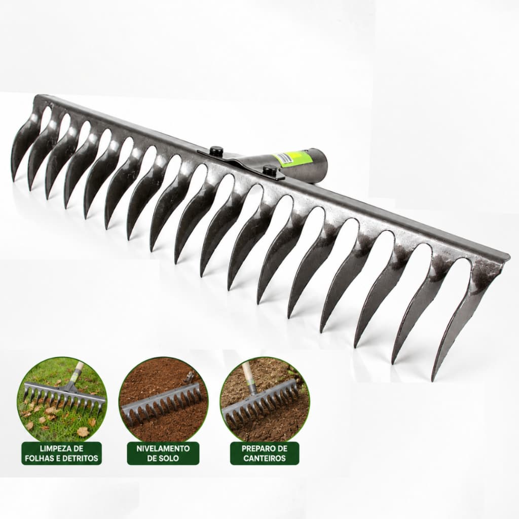 Ancinho Rastelo Jardinagem 18 Dentes De Ferro 50cm Sem Cabo Premium