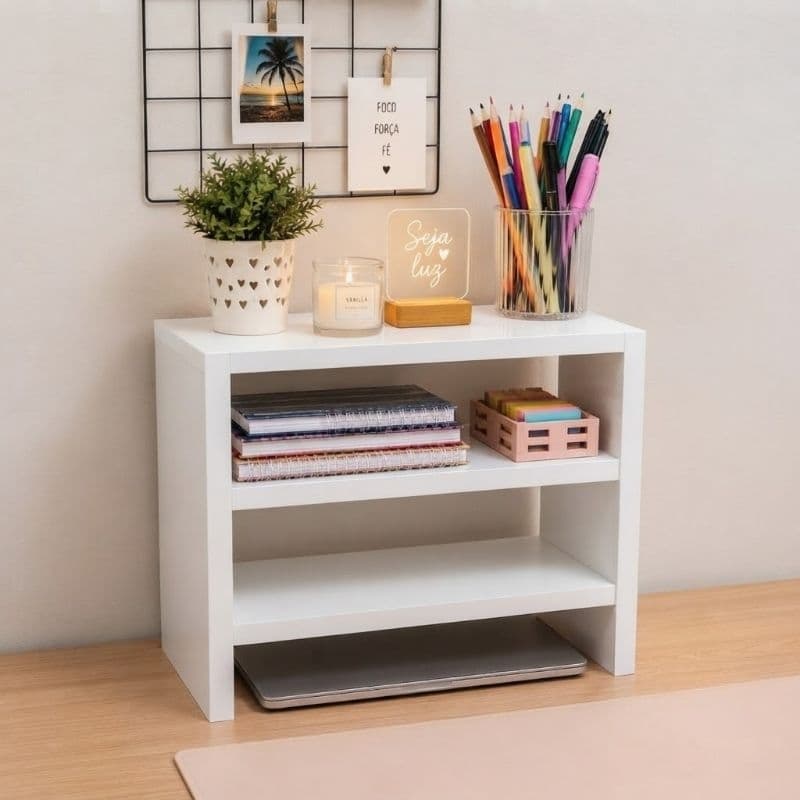 Nicho Escaninho Organizador De Mesa Home Office em MDF Branco 30 A x 33 L x 20 P  Multiuso Para Mesa