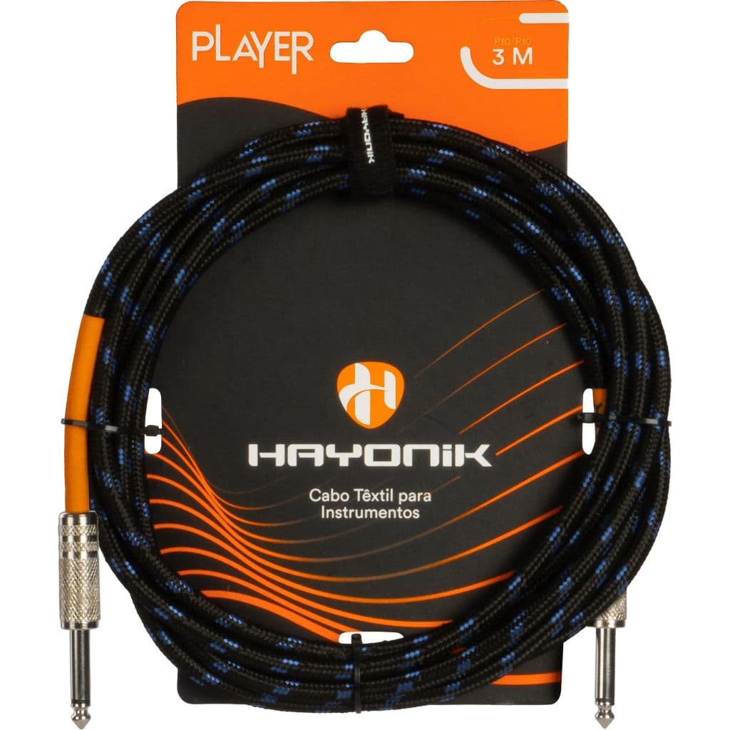 Cabo Instrumento Reforçado 3m e 5m P10 P10 Blindado Têxtil Hayonik Guitarra Violão Baixo