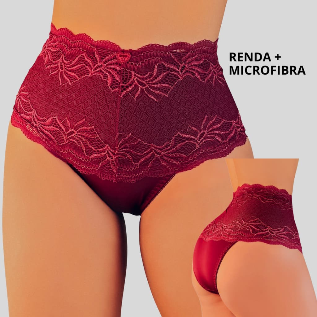 Calcinha de Renda Cintura Alta e Forrada Conforto e Modernidade Calsinha Modeladora Cós Alto Pós Parto