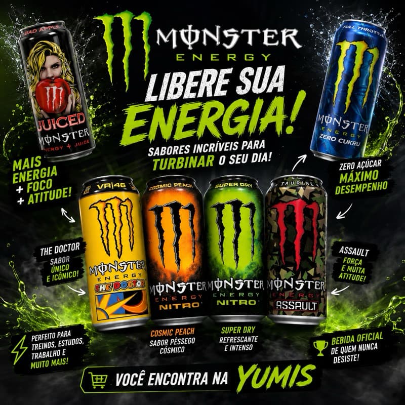 Monster Energy Nitro Importado de 500 ML e Nacional 473ml Vários Sabores
