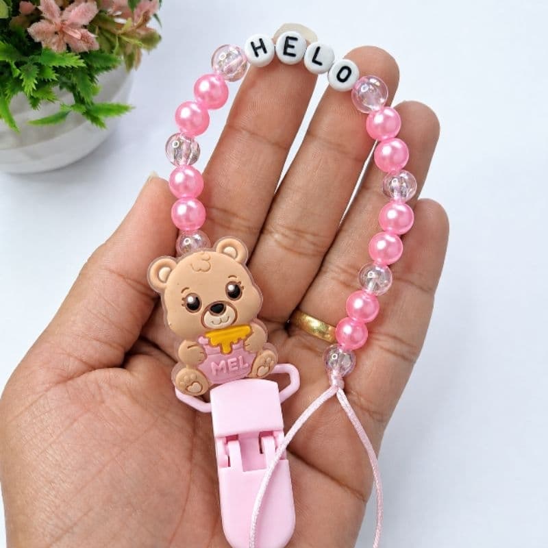 Prendedor de Chupeta Urso Luxo Menina | Acessório para Bebê