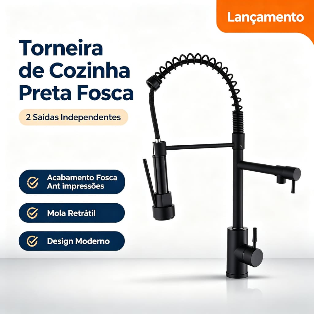 Torneira de Cozinha de Bancada Dupla Função, Prata, Monocomando, Válvula Cerâmica, Resistente à Corrosão