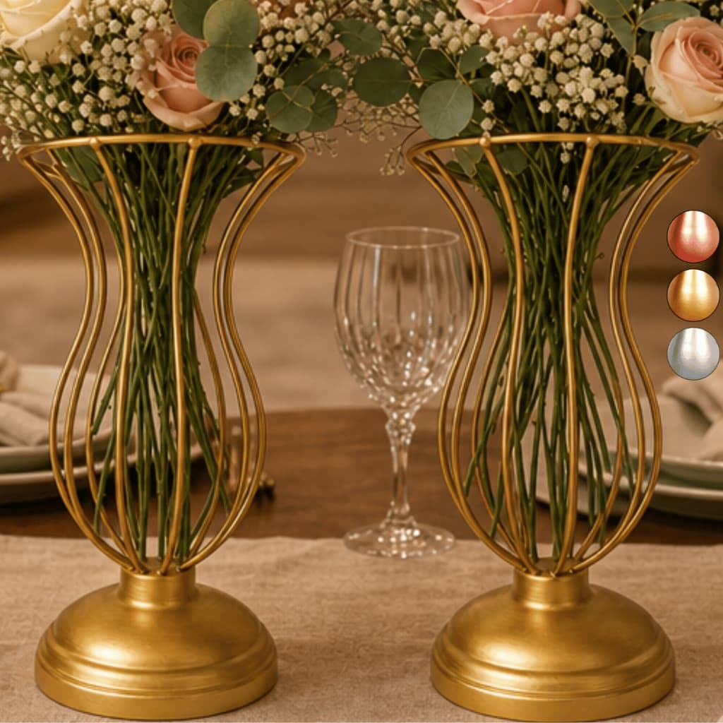 2 Vaso Dourado Armação Jarros 25cm Para Pedrarias Decoração de Mesa