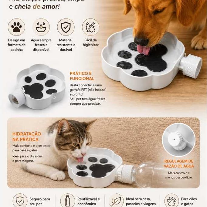 BEBEDOURO PET PORTÁTIL NO FORMATO DE PATINHA