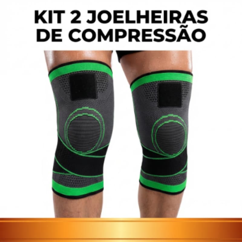 Kit 2 Joelheiras Compressão Ortopédica Verde Preto 27cm Corrida Futebol Esportes