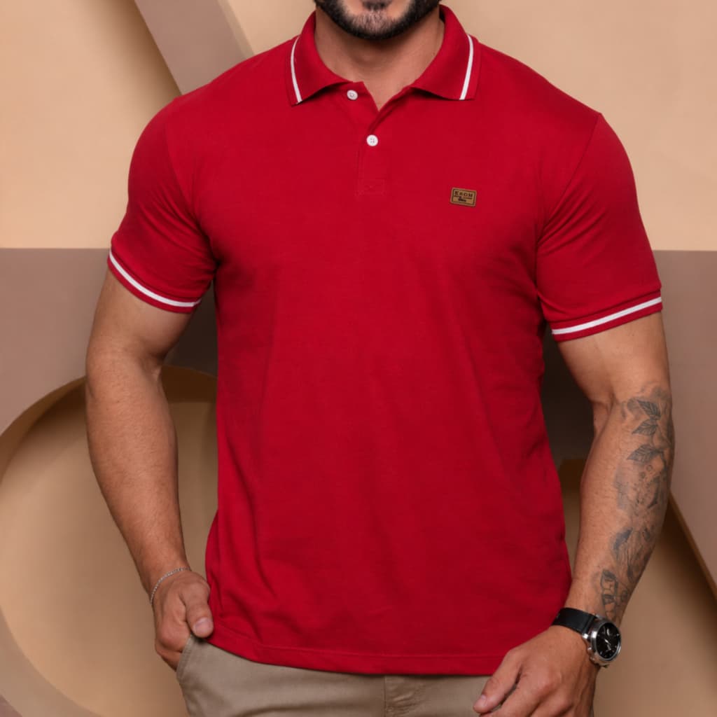 Camisa Gola Polo Premium Alta Qualidade 100% Algodão Camiseta básica Masculina Natal Vermelha Original