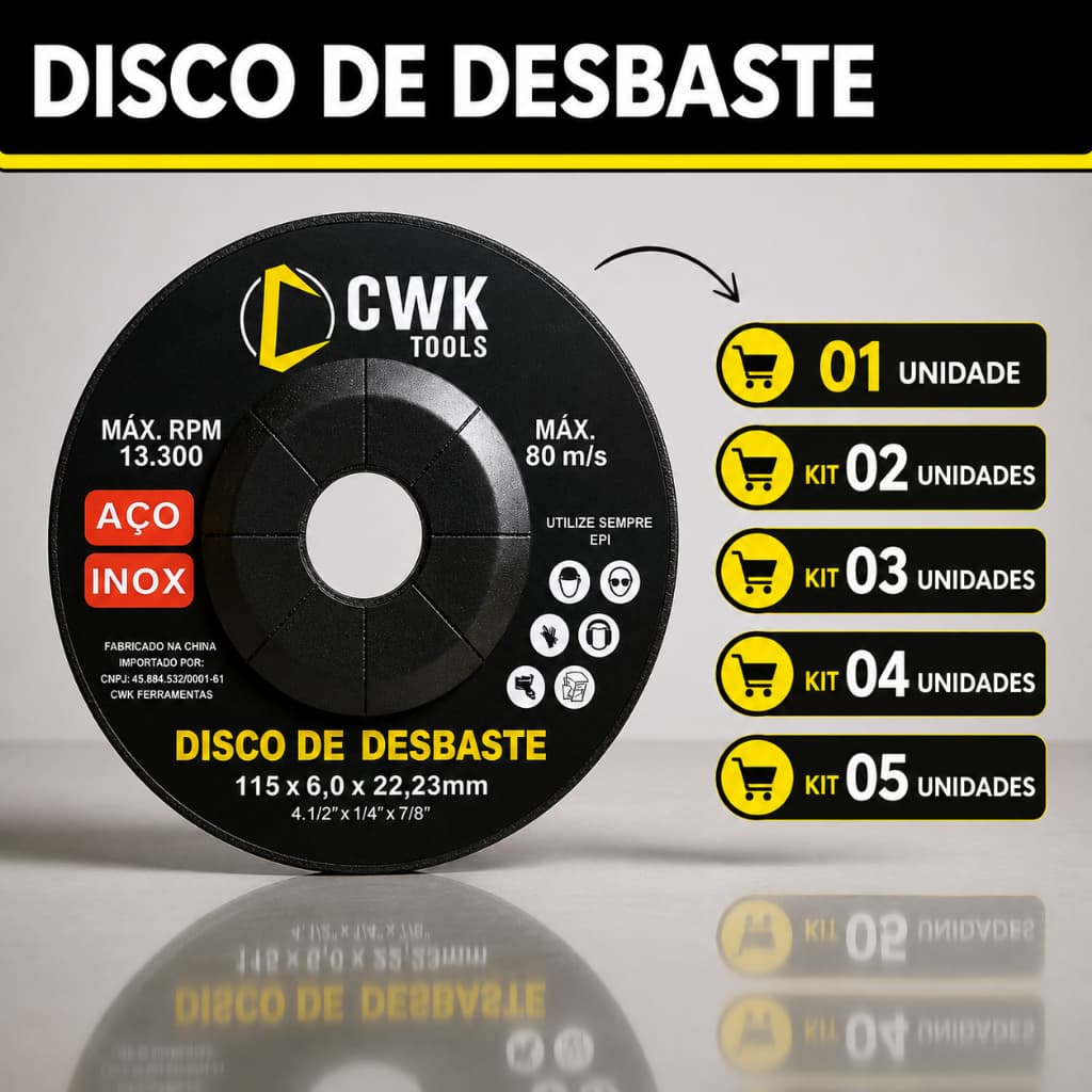 Disco de Desbaste Esmerilhadeira Lixadeira Aço Inox Metal Ferro 4" polegadas 115x22mm
