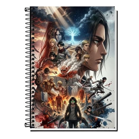 Caderno Attack on Titan AOT | Caderno Escolar | 1 a 20 Matérias | Caderno Universitário | Divisórias | Material Escolar