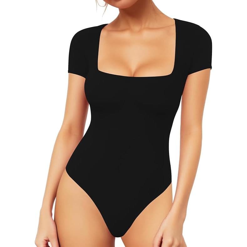 Body Feminino Decote Quadrado Manga Curta Básico Suplex Casual