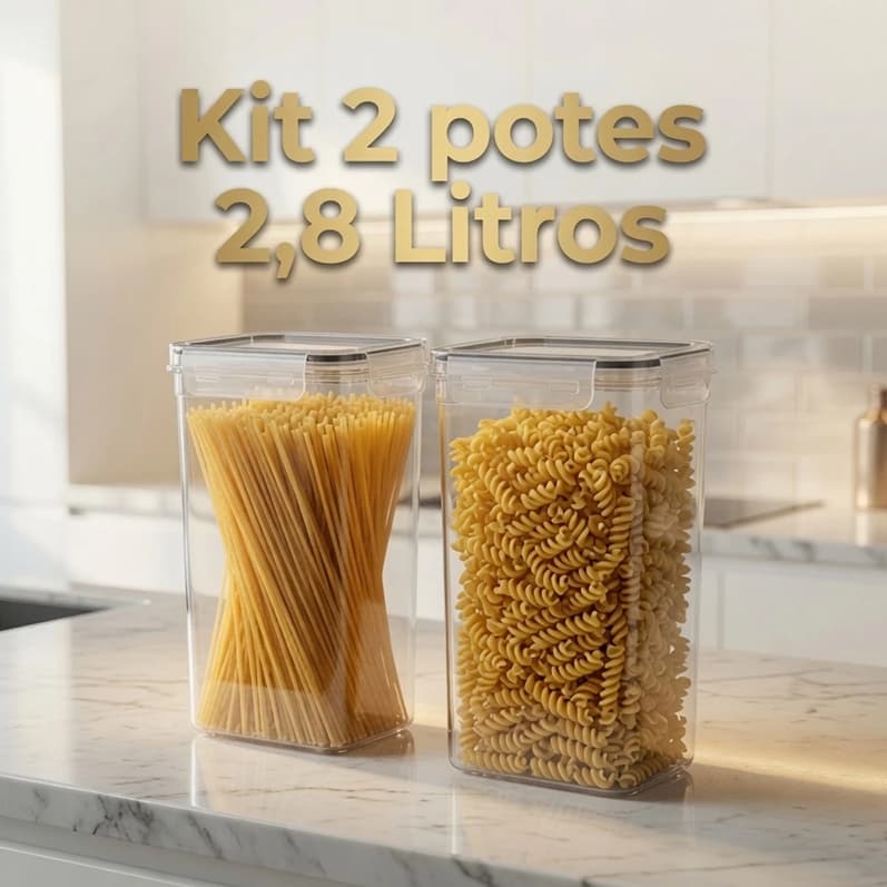 Conjunto 2 Potes Hermético 2,8 L Porta Mantimento Arroz Transparente