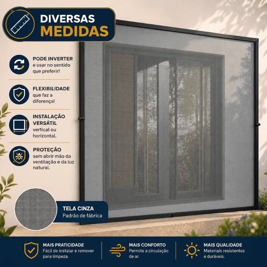 Tela Mosquiteira Removivel (Diversas Medidas)  Quadro de Alumínio Preto ou Branco Mosquiteiro Completo