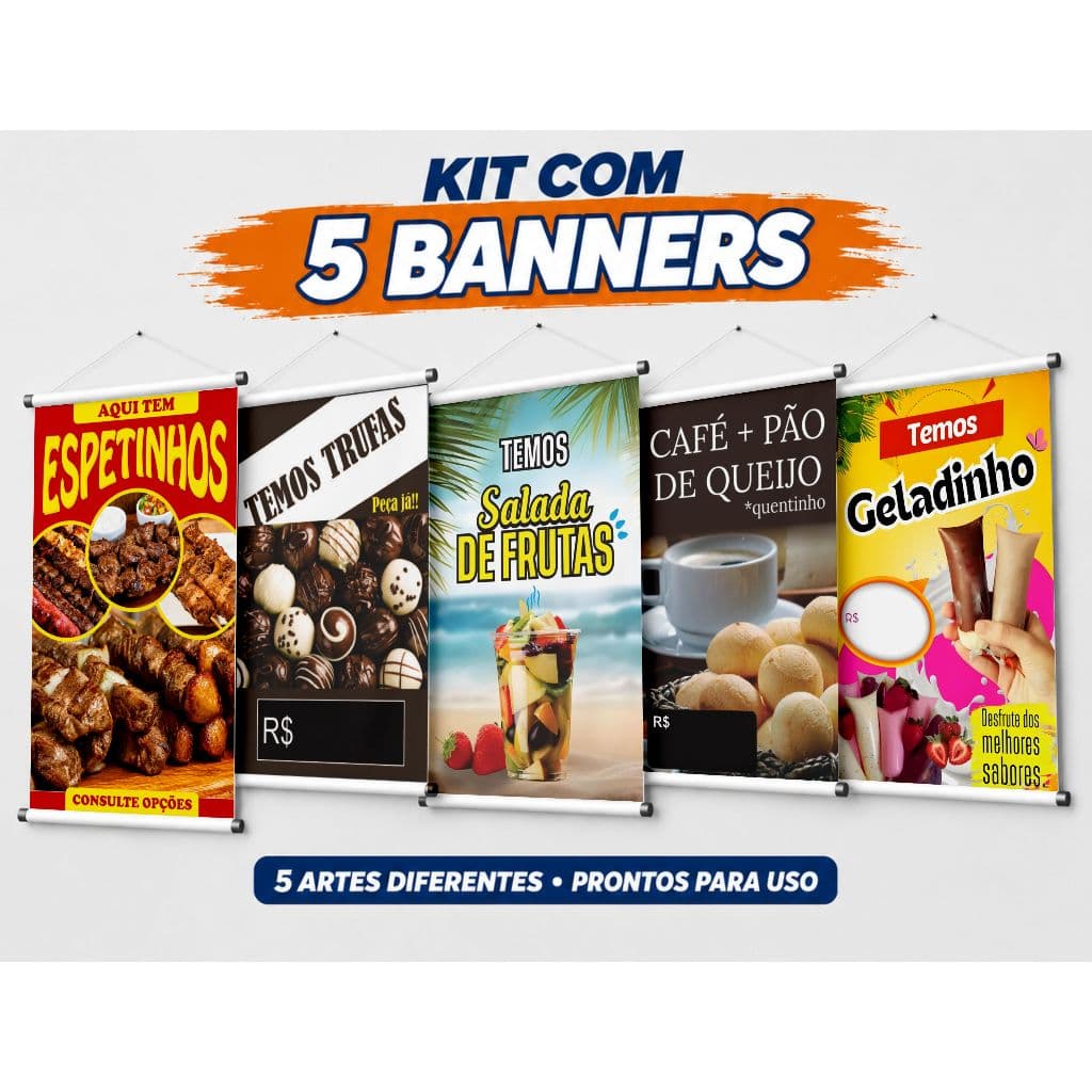 Kit com 5 Banners Comerciais – Artes Prontas para Impressão 07