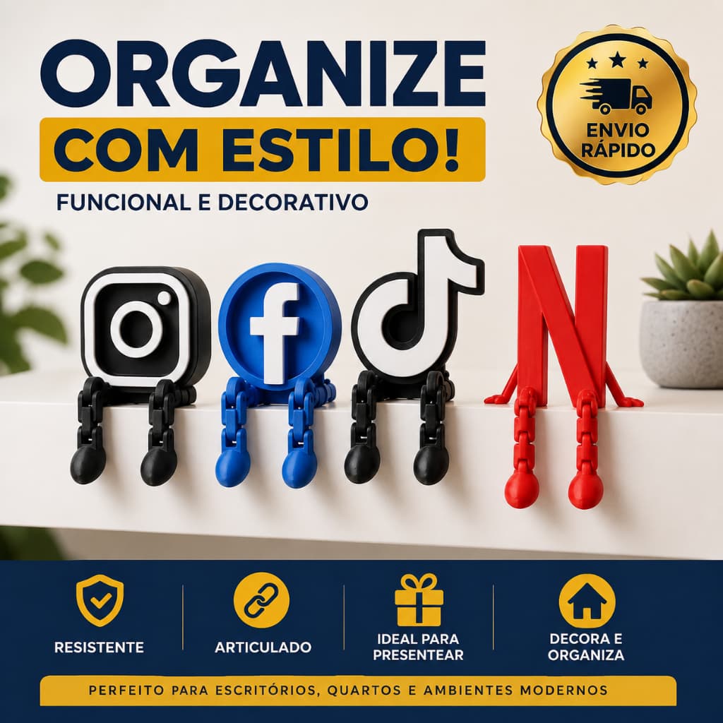 Kit Colecionáveis Decorativos Articulados: Facebook + Instagram + TikTok + Netflix | Mini Boneco Articulado Temático Red