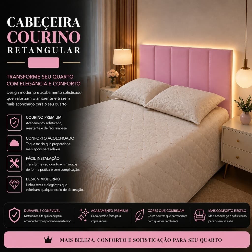 Kit Até 10 Cabeceiras COURINO Alta Qualidade Premium Cama Box Solteiro Casal Queen King 19cmx40cm