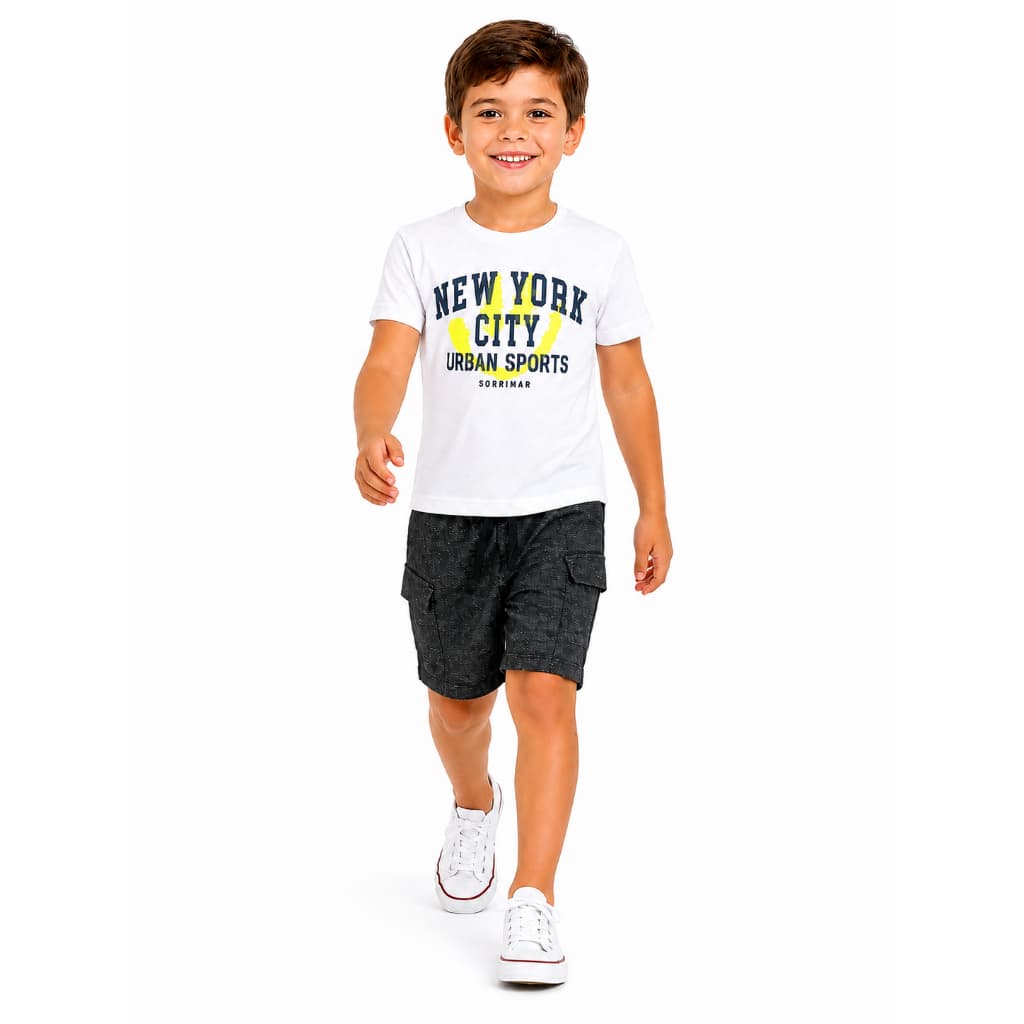 Conjunto Masculino Infantil com Shorts Bolso Lateral Roupa Com Estilo Tamanhos 4 6 e 8 Verão