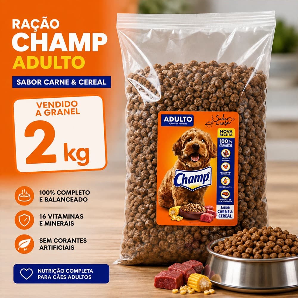 Ração Alimento nutritível saudável saborosa para Cães Champ Carne e Cereal