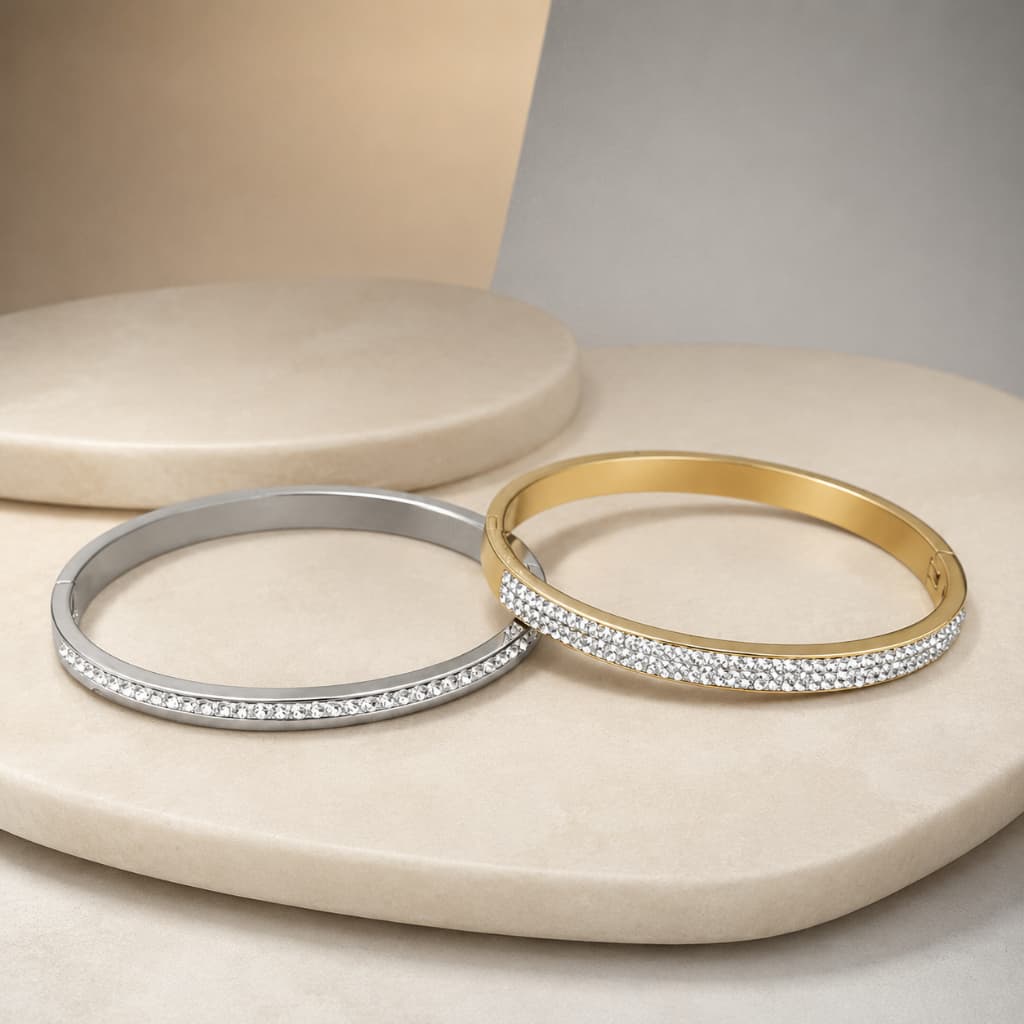 Bracelete Ajustável de Aço Inoxidável com Diamante - Elegância e Versatilidade para Qualquer Ocasião