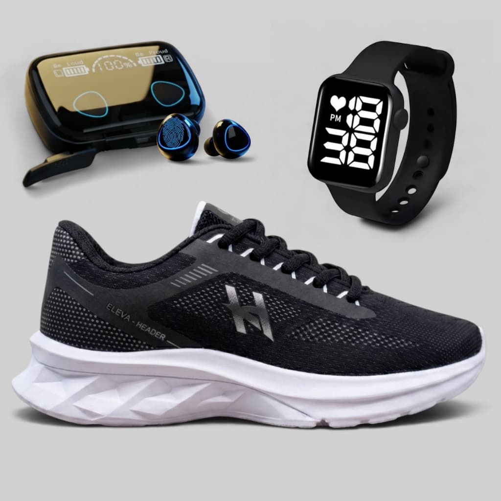Kit Tênis Esportivo Masculino Academia + Fone + Relógio Corrida Promoção Presente Envio Imediato