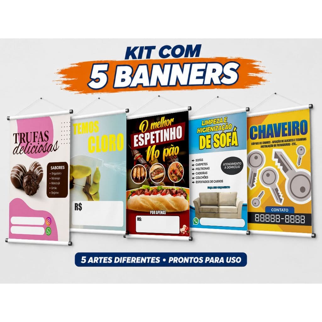 Kit com 5 Banners Comerciais – Artes Prontas para Impressão 09