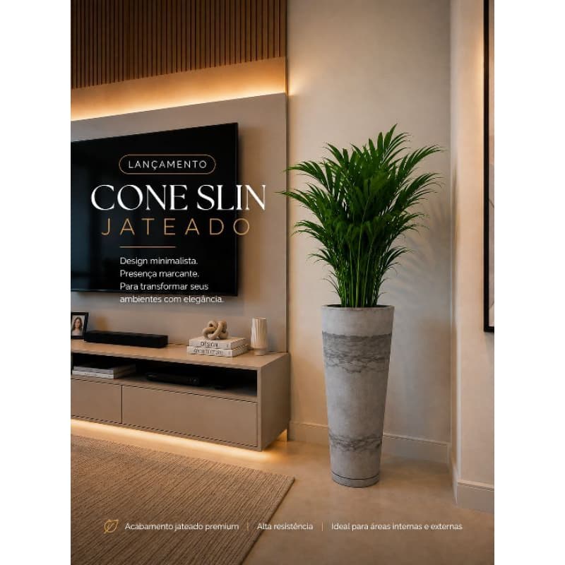 Vaso Cone Ibiza Slin Jateado 59x22x15,5 Para Plantas Polietileno Premium Resistente Impermeável